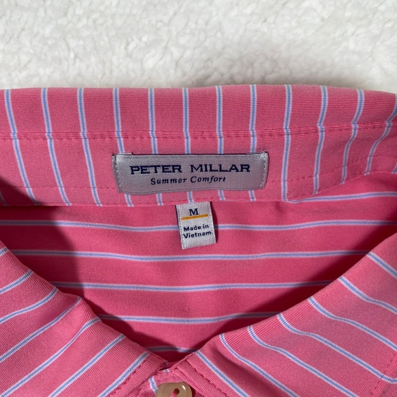 Peter Millar Summer Comfort Mens Medium Crown Sport Pink Striped Polo Shirt M - Picture 4 of 6